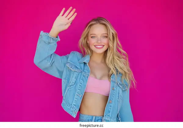 Young Woman Posing Against Vibrant Pink Background