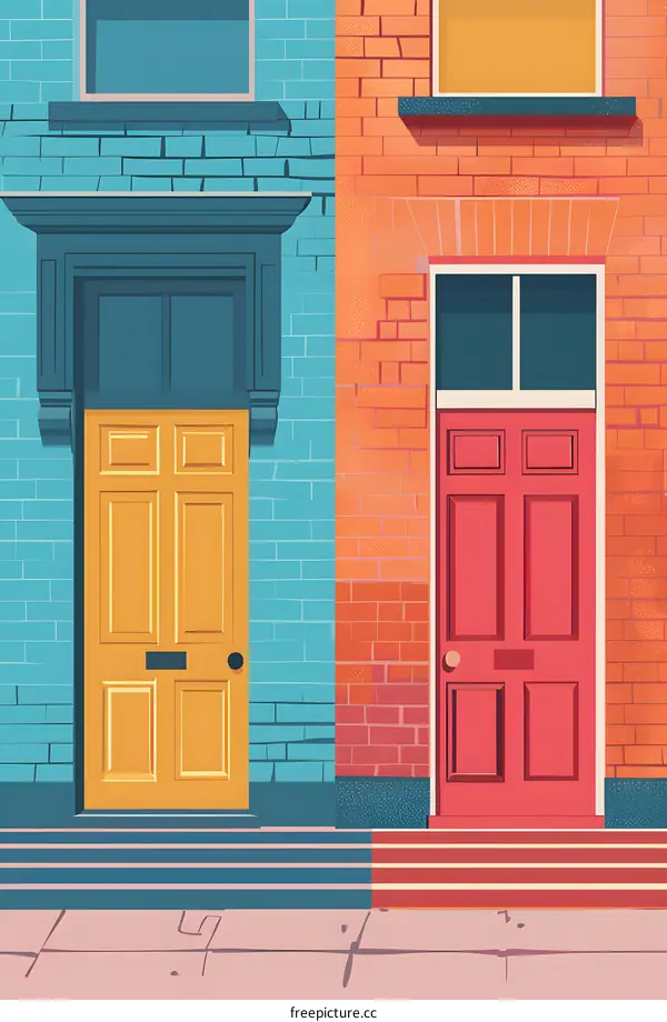 Two Doors in a Brick Building