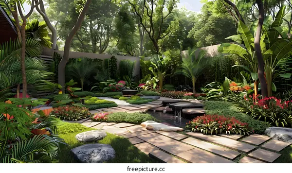 A lush tropical garden