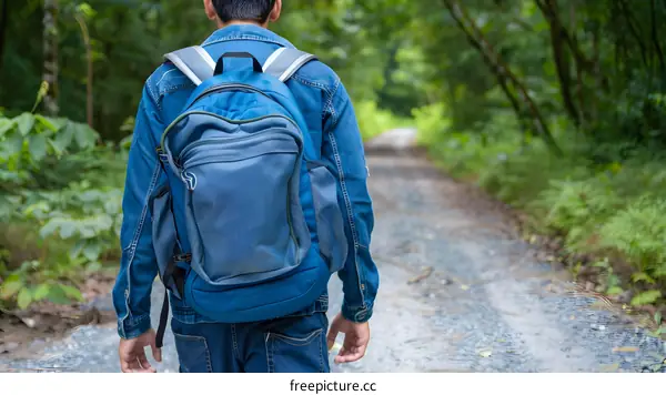 Man Walking Through Forest Path With Backpack