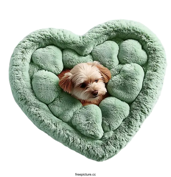 [Transparent Background PNG]Heart-shaped Dog Bed with a Dog