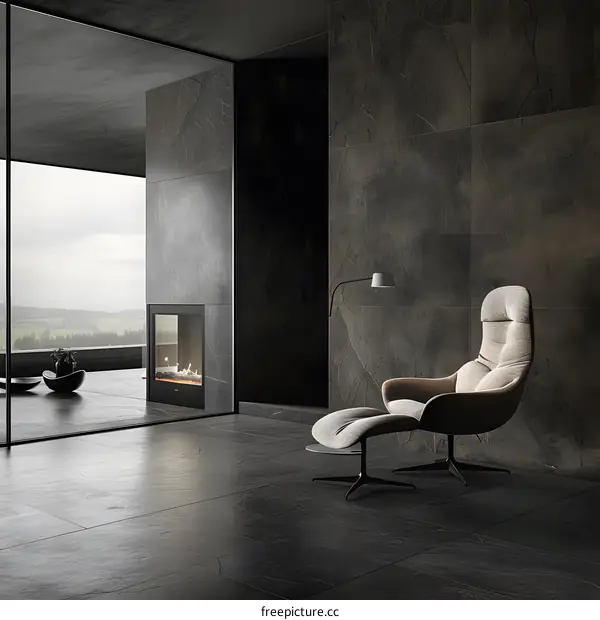 Modern Interior Design with Fireplace and Large Window