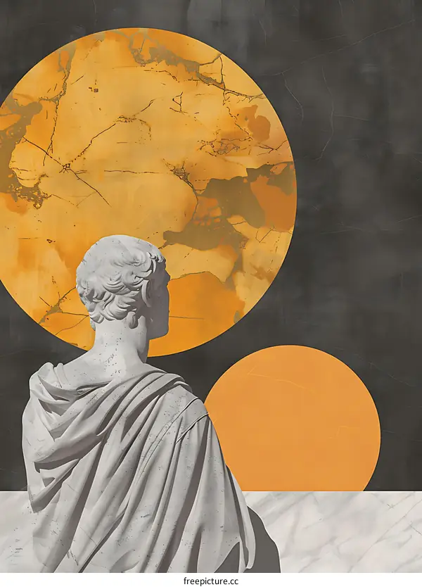 Abstract Art Minimalist Sculpture With Yellow Circles