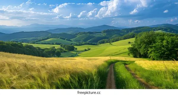 Green fields and rolling hills