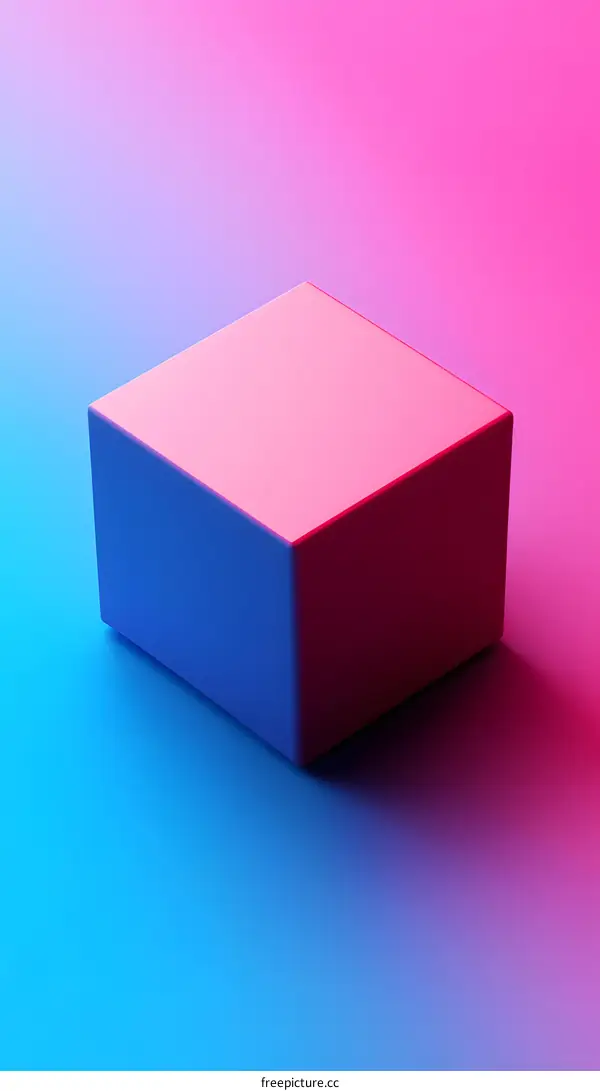 3D Cube Abstract Geometric Shapes Blue Pink Gradient Background