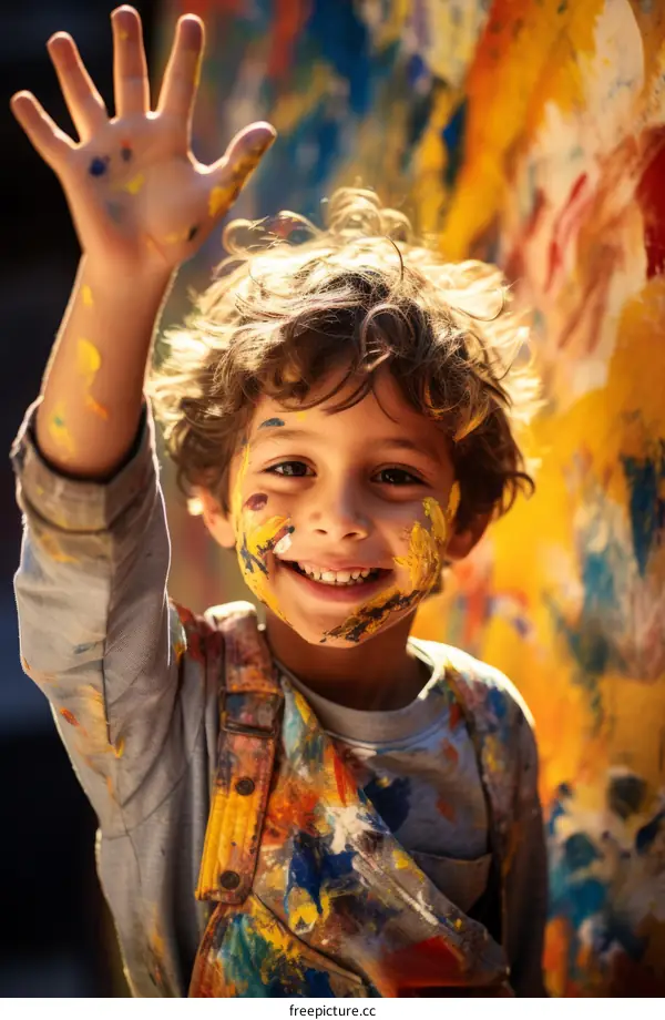 Youngster with Paint on Face and Clothing