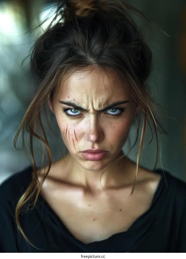 Close-up Portrait of a Woman with Intense Expression