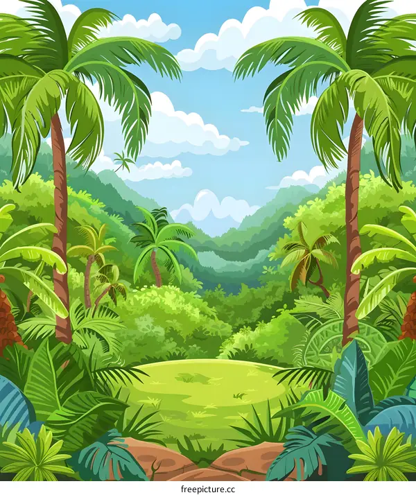 Green Lush Tropical Rainforest Landscape Illustration