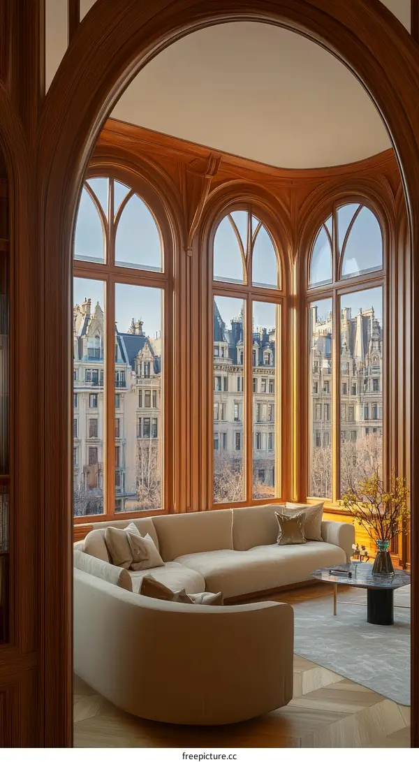 Elegant Modern Corner Sofa with Panoramic City View