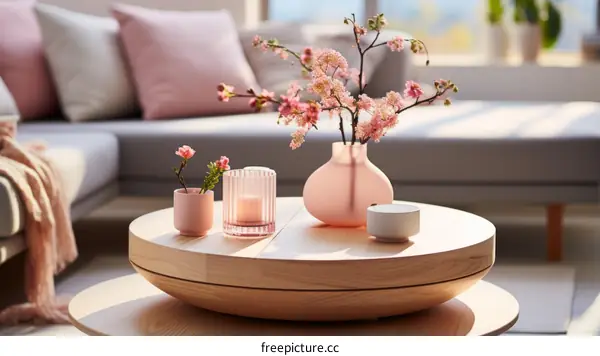 Elegant Living Room Design with Subtle Pink Accents