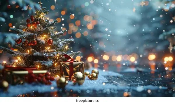 Christmas Tree with Presents and Decorations