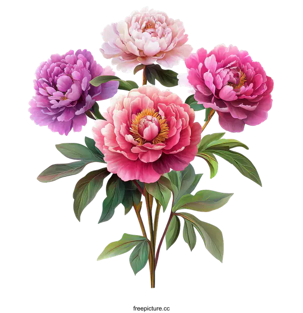 [Transparent Background PNG]Beautiful Bouquet of Peonies Illustration