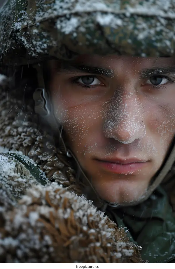 Portrait of a soldier in the snow