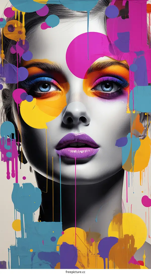 Colorful and Vibrant Portrait of a Woman with Blue Eyes