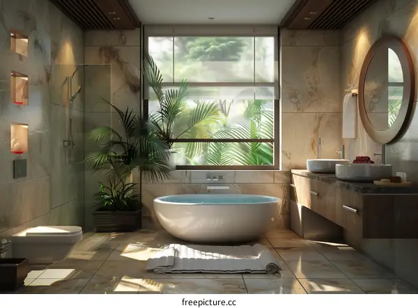 Luxury Tropical Bathroom Design Illustration