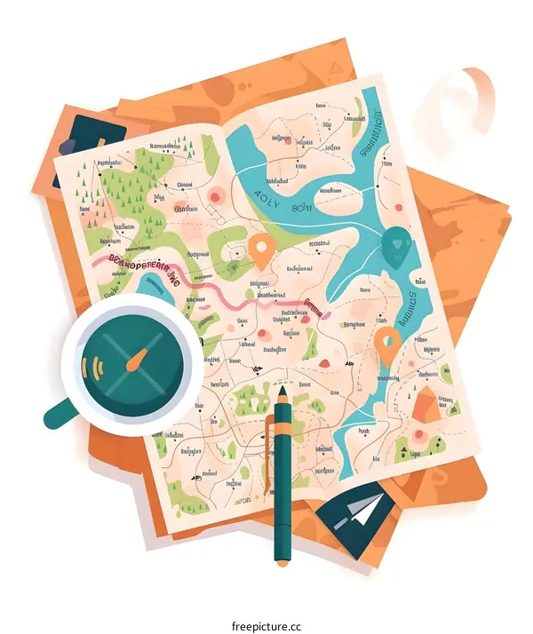 Travel Map With Compass and Pen