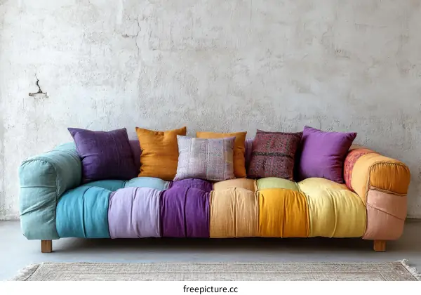 Colorful Patchwork Sofa in Modern Living Room