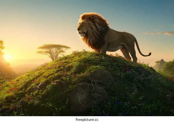 Lion King on the Mountain at Sunset