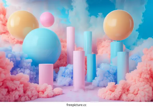 Abstract Colorful Geometric Forms in a Cloud Landscape