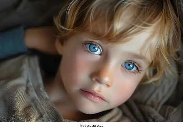 Portrait of a beautiful child with blue eyes