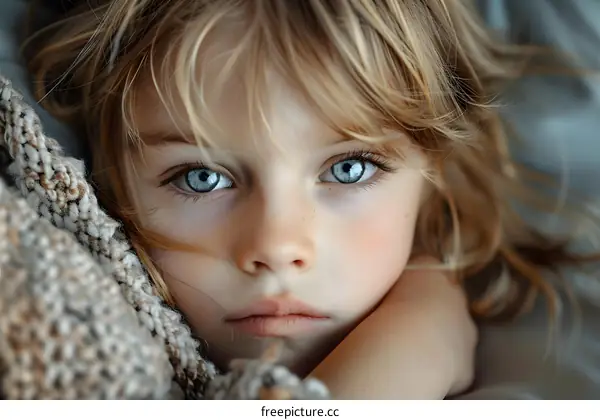 Close Up Portrait of a Young Girl with Blue Eyes
