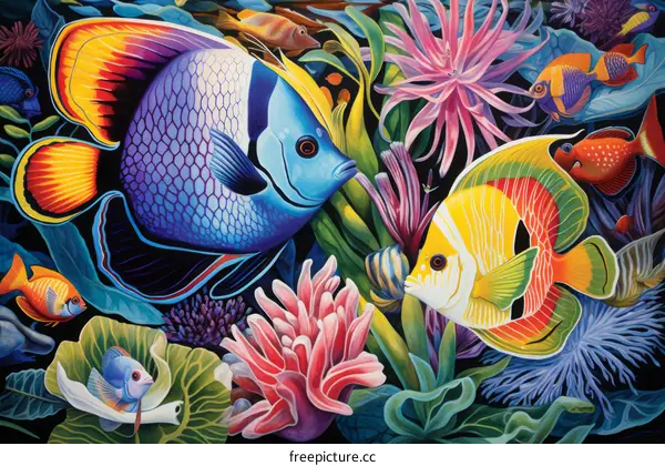 Vibrant Tropical Fish Swimming Near a Coral Reef