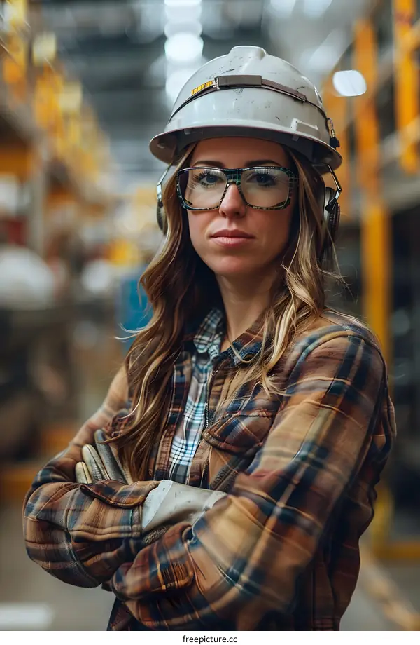 Portrait of a Female Industrial Worker Wearing Safety Gear