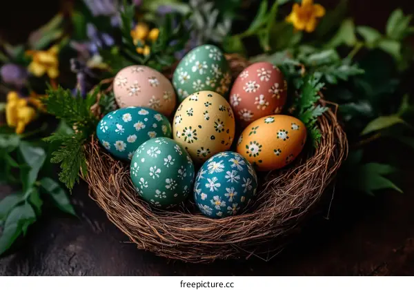 Colorful Easter Eggs in a Nest