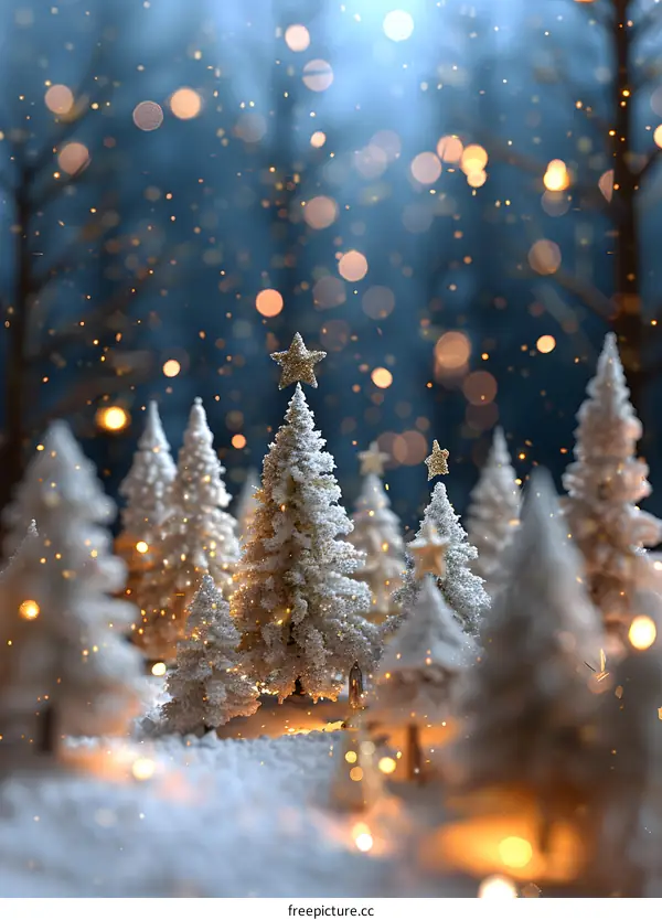 Christmas Trees in a Snowy Forest
