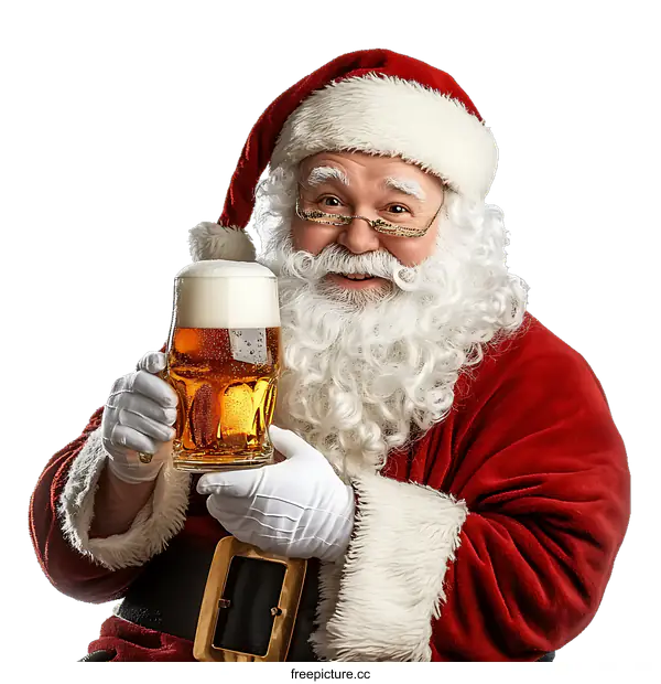[Transparent Background PNG]Santa Claus Holding Beer Festive Christmas Celebration
