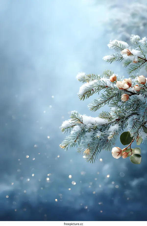 Winter Snowy Fir Branch Abstract Background
