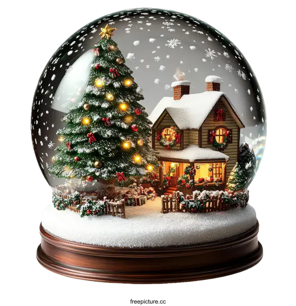 [Transparent Background PNG]Christmas Snow Globe with House and Tree