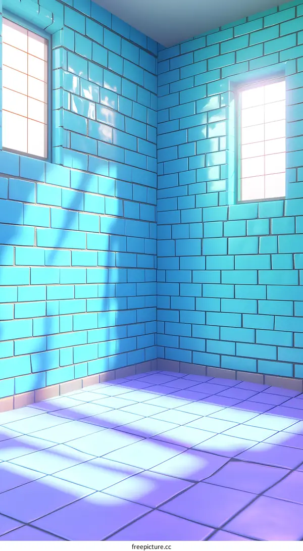 Blue and Purple Tile Room with Two Windows