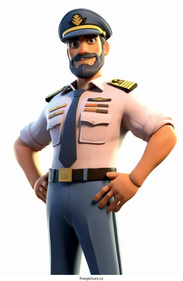 Caucasian Male Airline Pilot with Beard and Mustache