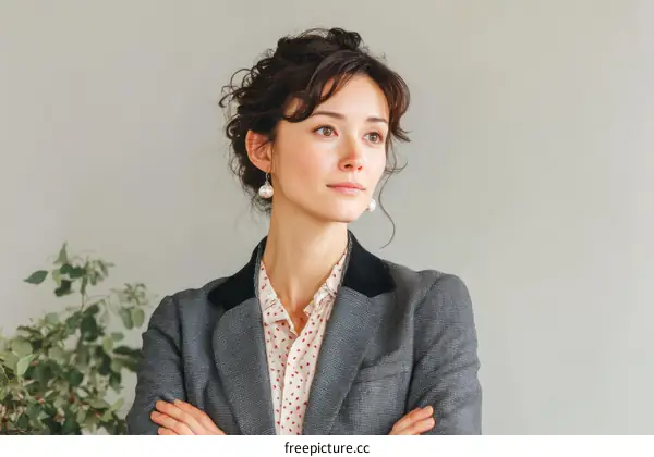 Confident Caucasian Woman in Vintage Style