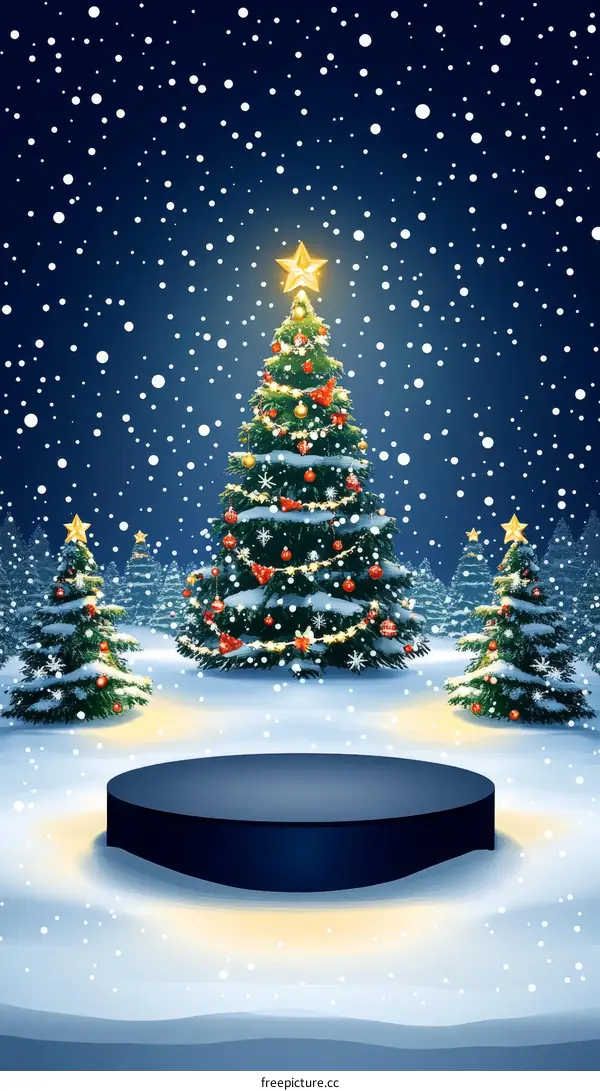 Christmas Night Snowy Stage Scene Illustration