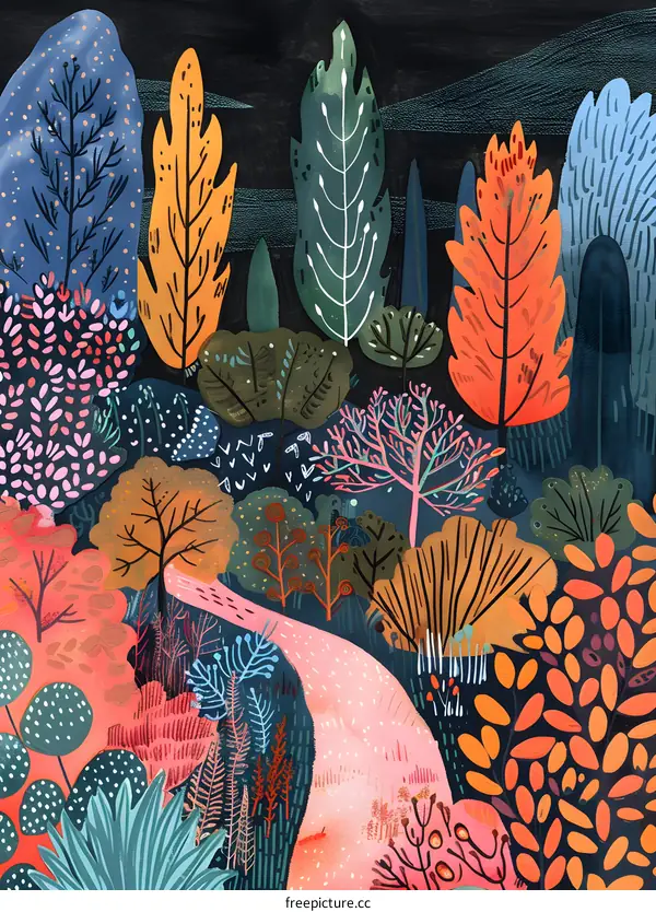 Colorful Forest Illustration With Winding Path