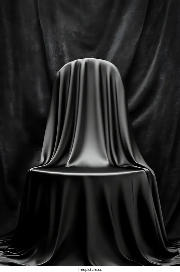 Mysterious Black Fabric Drape on a Round Platform