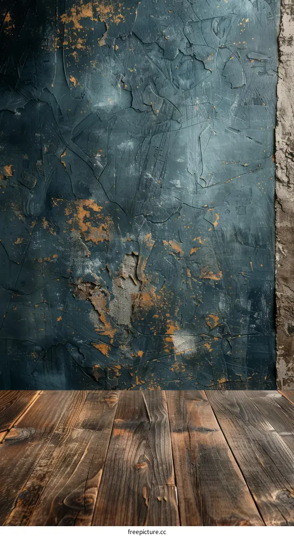 Blue and brown grunge background with wooden floor