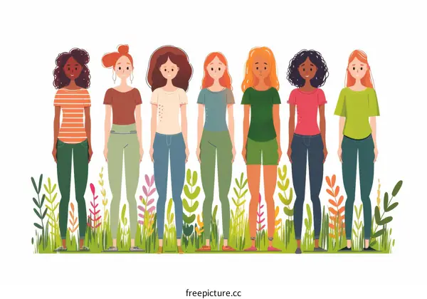 A group of diverse women standing together in a field