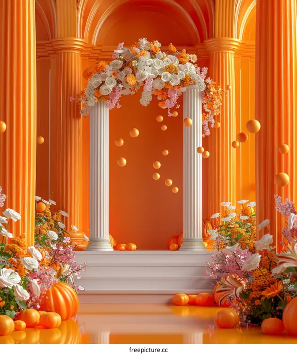 Vibrant Orange Floral Archway Scene