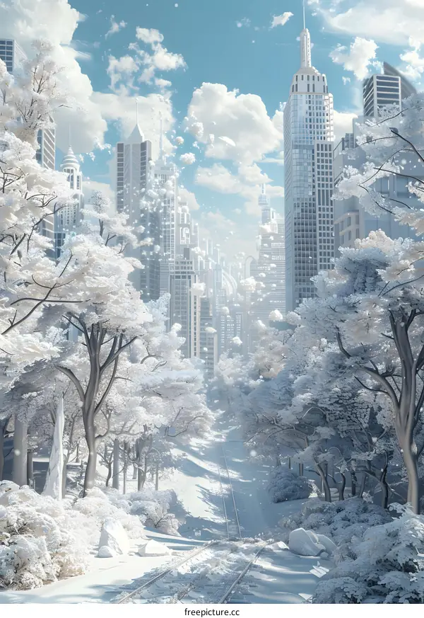 A winter wonderland city street