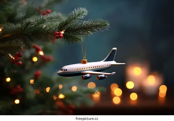 Christmas Ornament Airplane on Christmas Tree