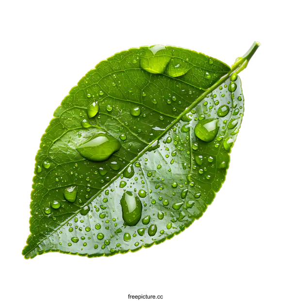 [Transparent Background PNG]Green leaf with water drops