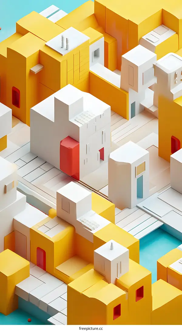 Abstract 3D Cityscape with Yellow and White Buildings