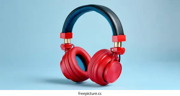 Stylish Red Headphones on a Light Blue Background