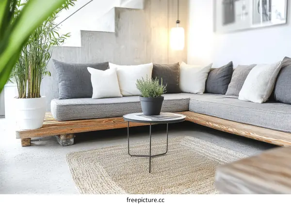 Modern Wooden Sectional Sofa with Cozy Pillows