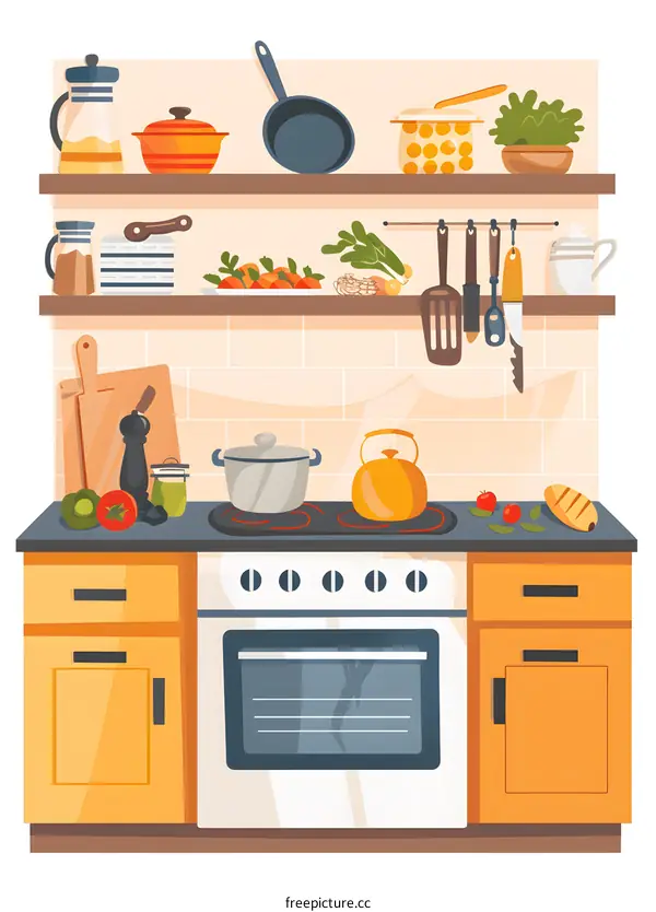 Kitchen Interior Design with Stove and Cabinets