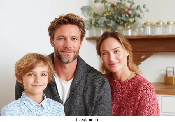 Happy Family Portrait in a Cozy Kitchen