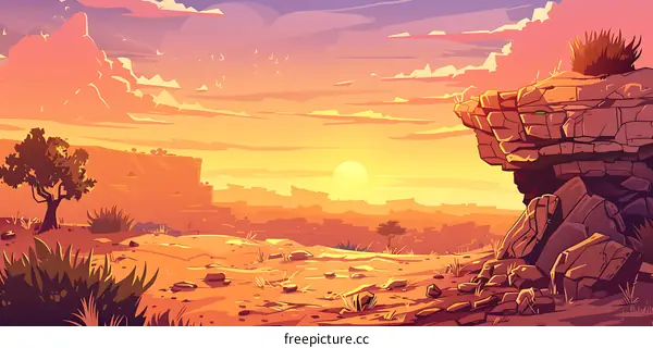 Sunset Landscape With Mountains and Rocks